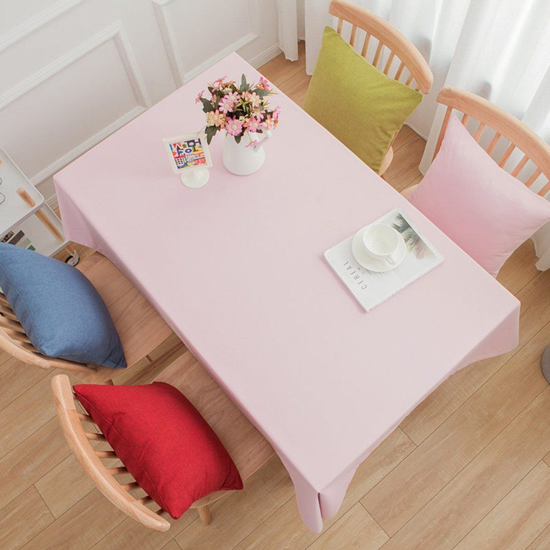 Simple Cotton Linen Dining Solid Tablecloth Rectangular Waterproof Home Linen 90*90cm Pink 