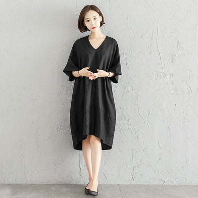 Simple Linen Comfortable High-Low Dress S-4XL