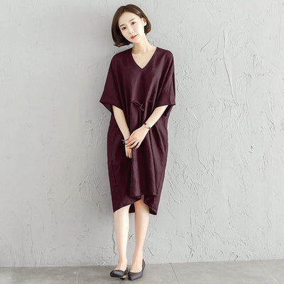 Simple Linen Comfortable High-Low Dress S-4XL