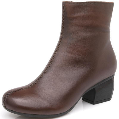 Simple Retro Leather Soft Bottom Women Boots