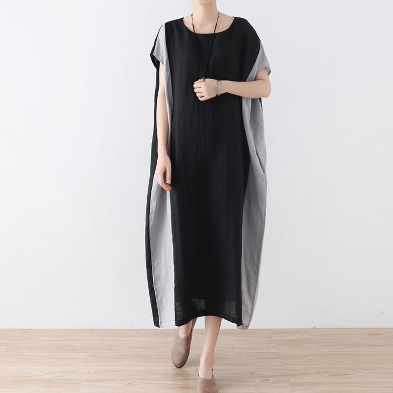 Simple Round Neck Short Sleeves Summer Linen Dress - Babakud