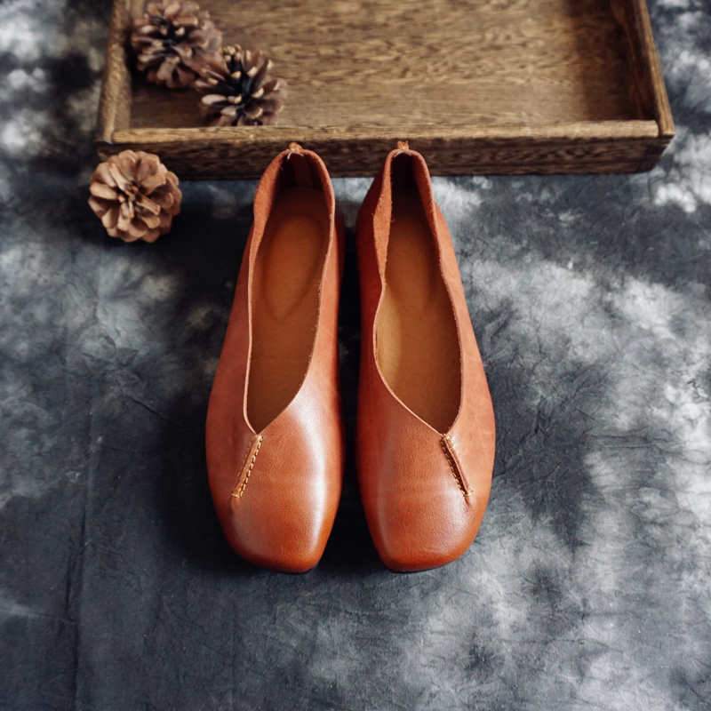 Simple Sewing Slip On Leather Solid Flat Casual Women Shoes