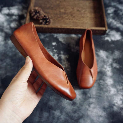 Simple Sewing Slip On Leather Solid Flat Casual Women Shoes