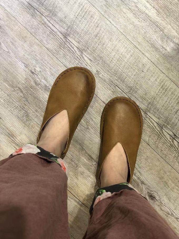 Simple Solid Literary Fan Female Flat Bottom Slippers Leather Shoes 2019 April New 35 Brown 