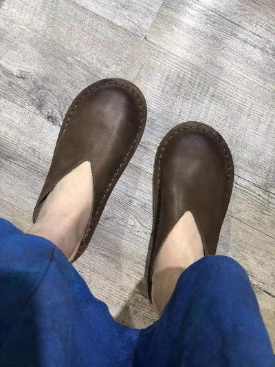 Simple Solid Literary Fan Female Flat Bottom Slippers Leather Shoes 2019 April New 35 Coffee 
