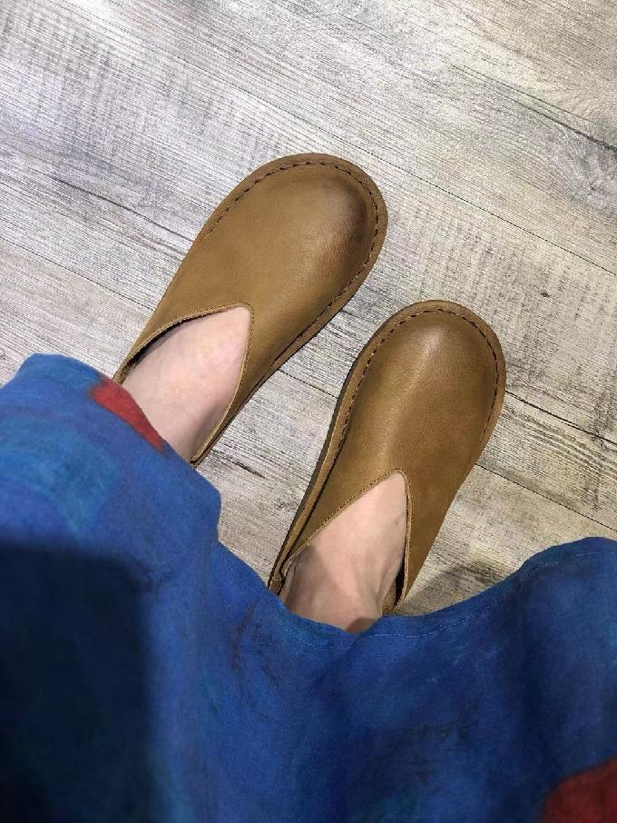 Simple Solid Literary Fan Female Flat Bottom Slippers Leather Shoes 2019 April New 