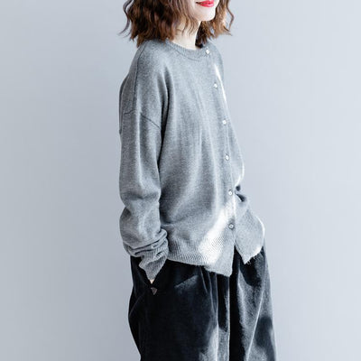 Slanted Buttons Round Neck Casual Loose Sweater March-2020-New Arrival 