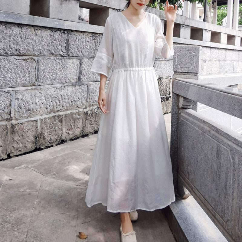 Smooth Cotton Vintage Casual Spring Summer Dress Apr 2022 New Arrival 