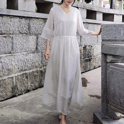 Smooth Cotton Vintage Casual Spring Summer Dress Apr 2022 New Arrival White L 