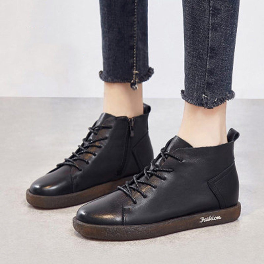 Soft Comfortable Leather Lace-Up Boots