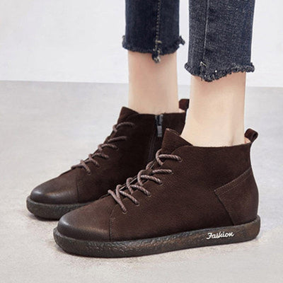 Soft Comfortable Leather Lace-Up Boots 2019 New December 35 Brown 