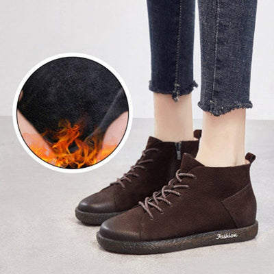 Soft Comfortable Leather Lace-Up Boots 2019 New December 35 Brown Plush 