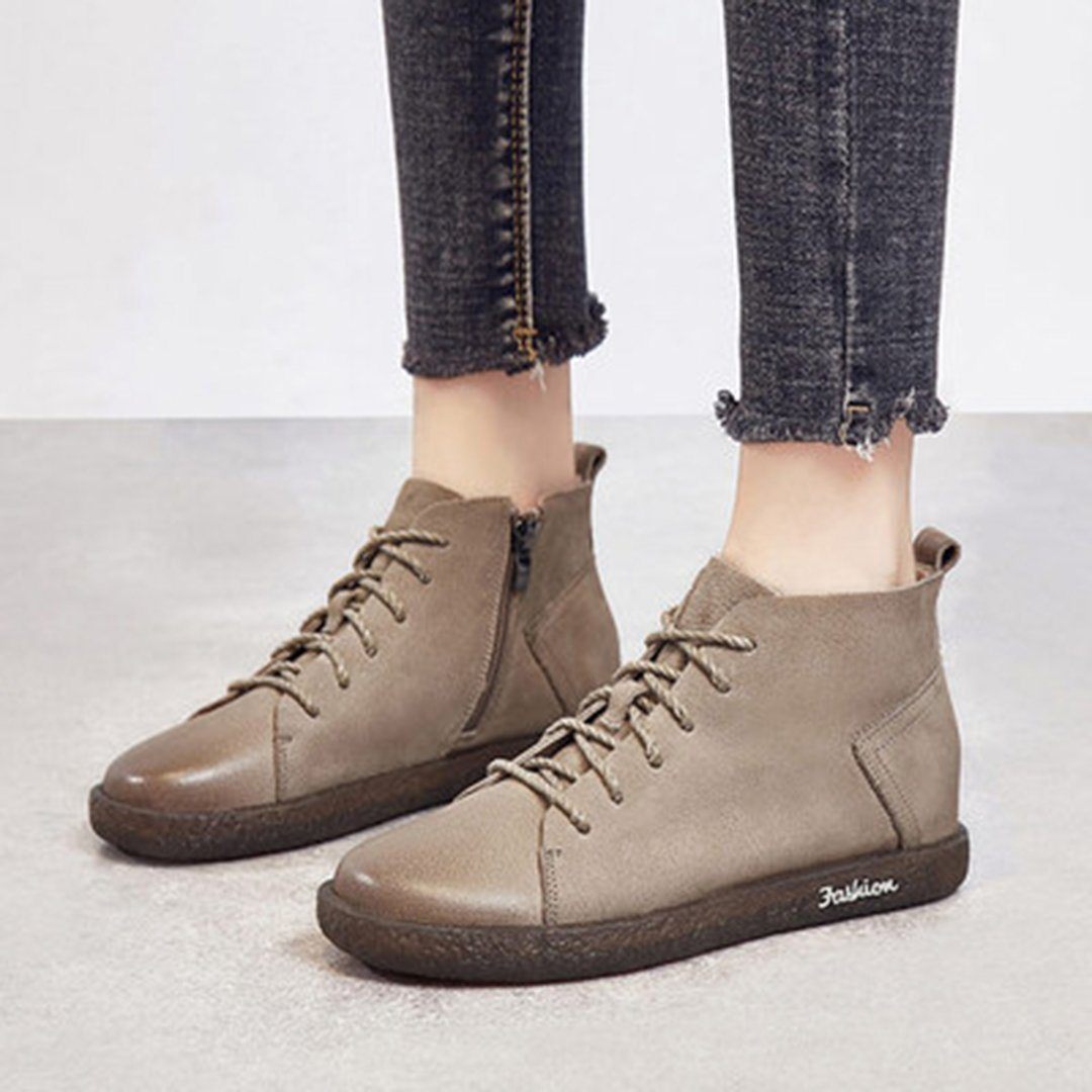 Soft Comfortable Leather Lace-Up Boots