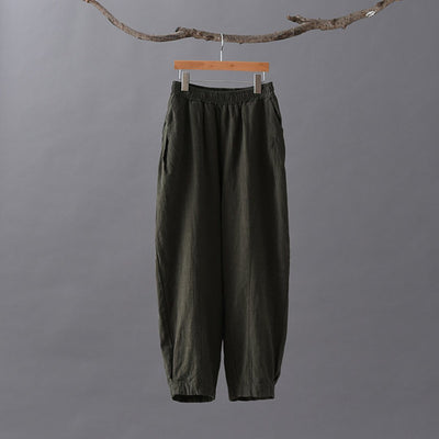 Solid Linen Lantern Pants Trousers One Size Deep Green 