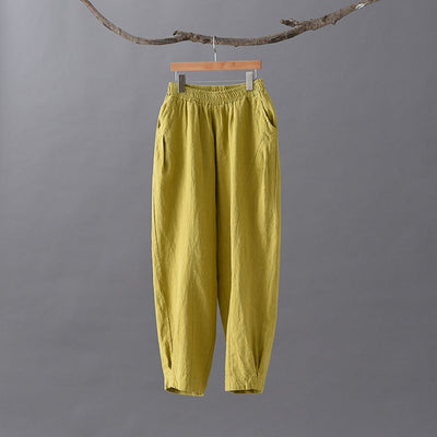 Solid Linen Lantern Pants Trousers One Size Ginger 