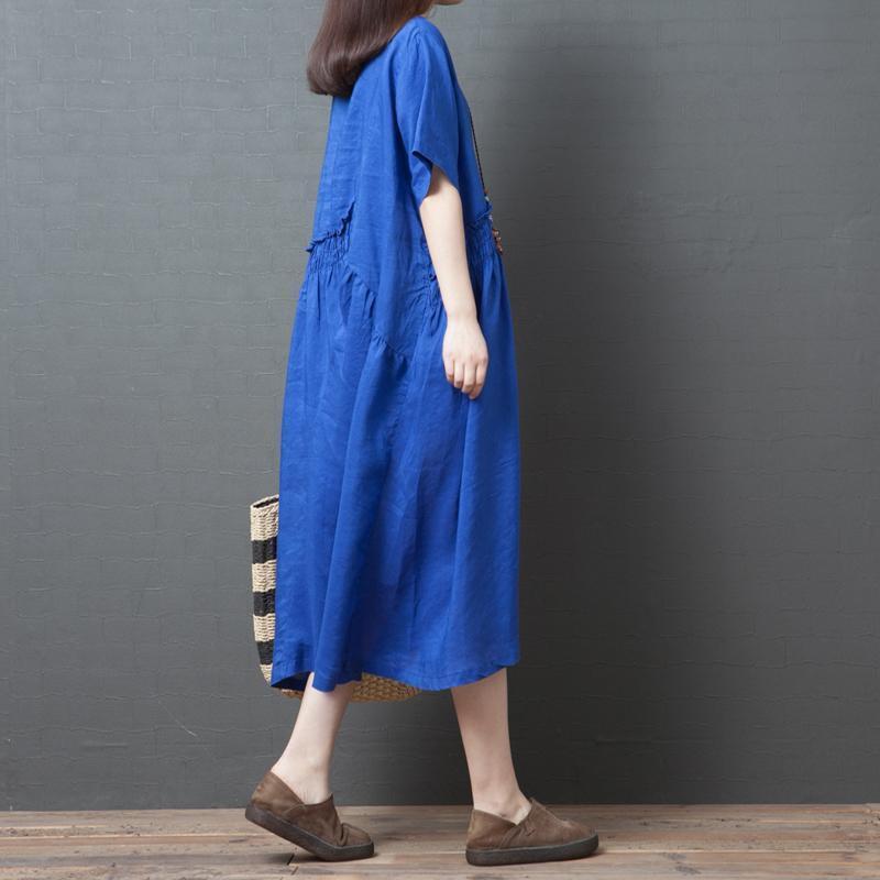 Solid Loose Round Neck Short Sleeve Dress For Women April 2021 New-Arrival 