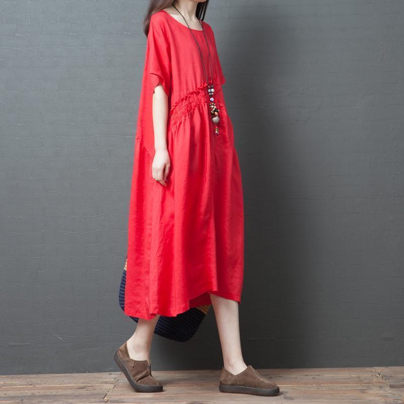 Solid Loose Round Neck Short Sleeve Dress For Women April 2021 New-Arrival 