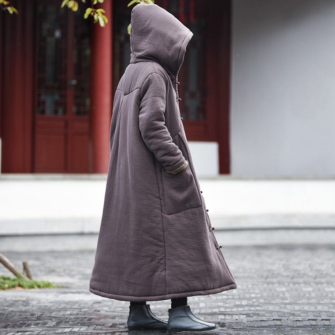 Solid Retro Hooded Quilted Long Coat 2019 New December 