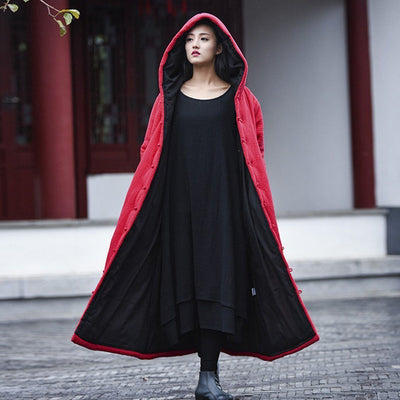Solid Retro Hooded Quilted Long Coat 2019 New December 
