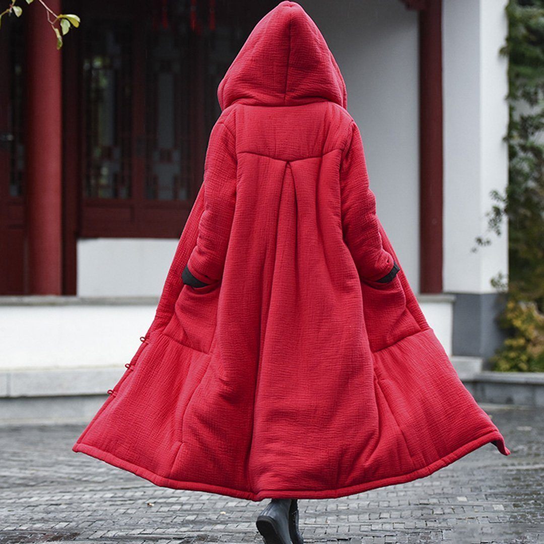 Solid Retro Hooded Quilted Long Coat