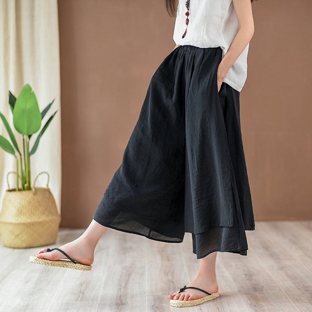 Solid Tiered Pants Culottes 