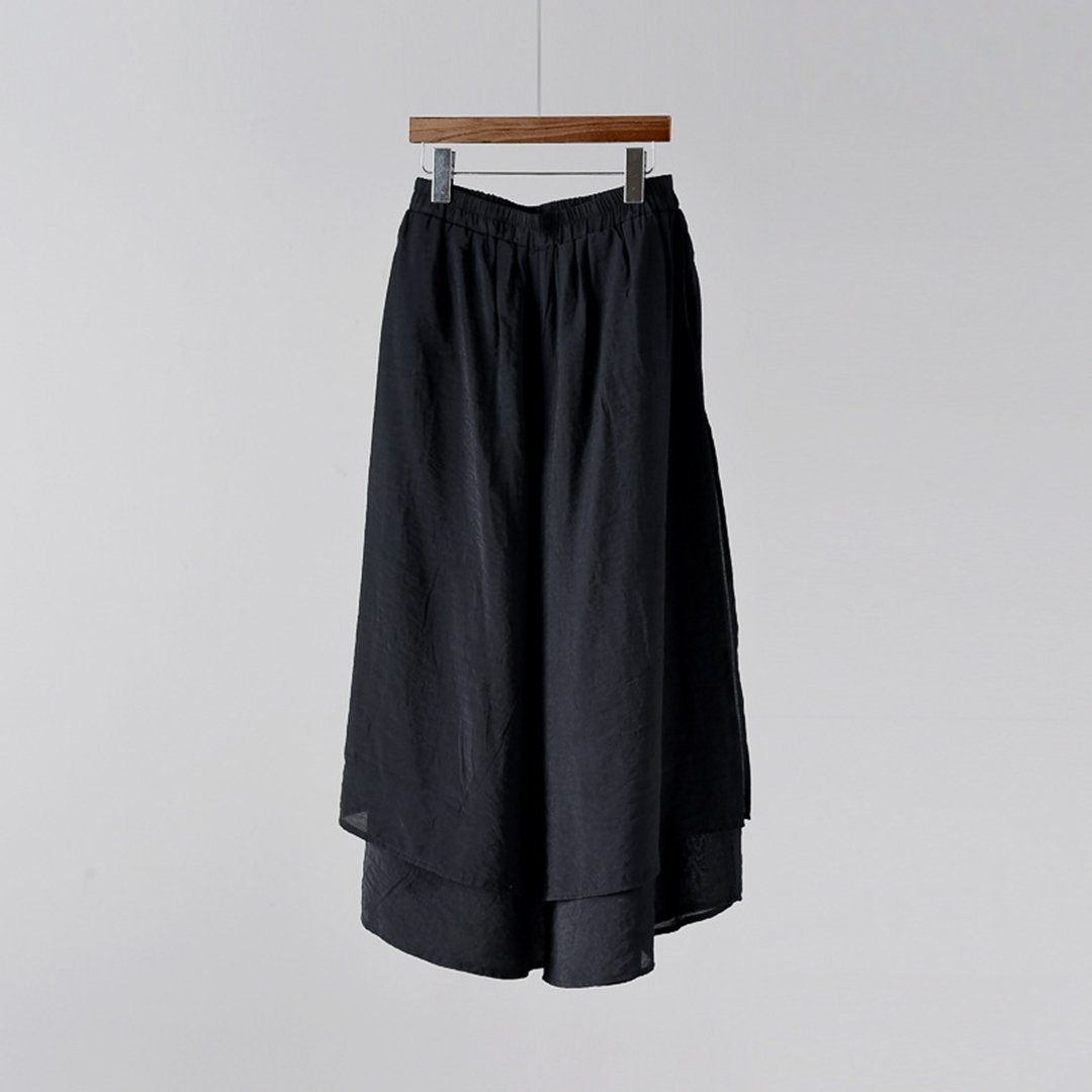 Solid Tiered Pants Culottes One Size Black 