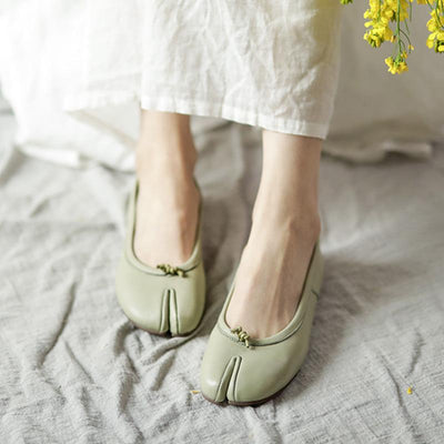Split Toe Soft Leather Casual Shoes June 2021 New-Arrival Green 35 