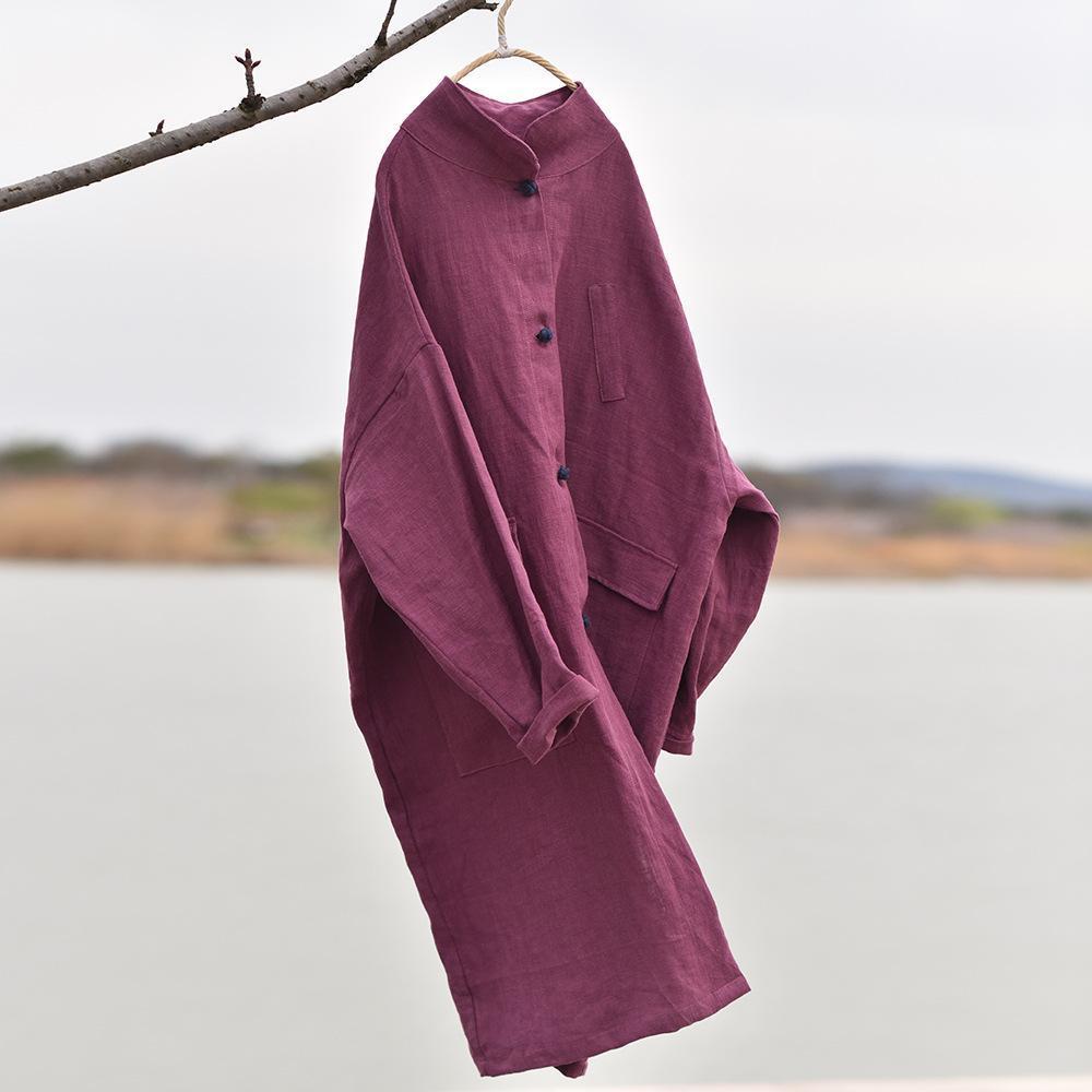 Spring And Autumn Cotton Linen Thick Pocket Coat 2019 April New 