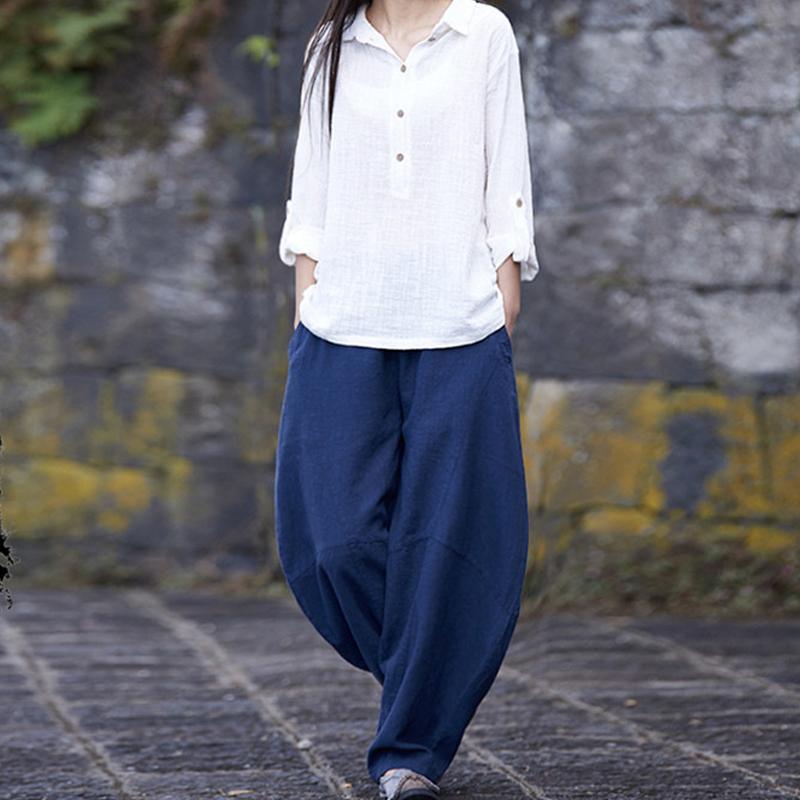 Spring And Summer Cotton Lantern Casual Pants May 2021 New-Arrival S Navy Blue 