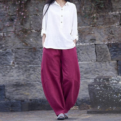 Spring And Summer Cotton Lantern Casual Pants May 2021 New-Arrival S Wine Red 