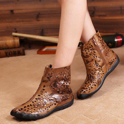 Spring And Summer Retro Casual Leather Large Size Flat Boots