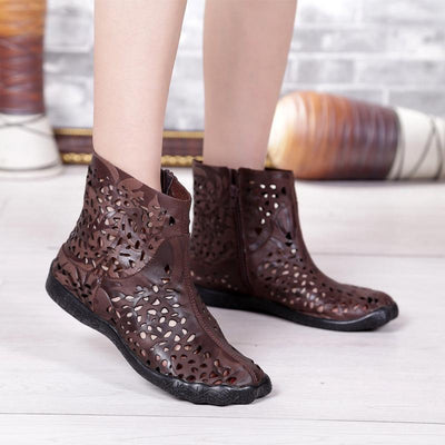 Spring And Summer Retro Casual Leather Large Size Flat Boots 2019 April New 35 Coffee 