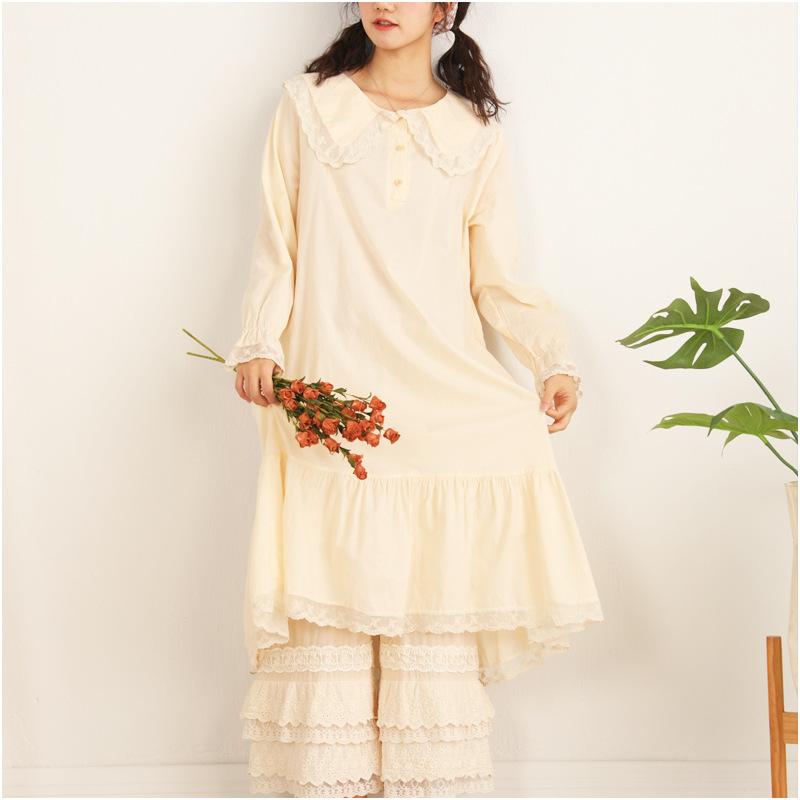 Spring Autumn Lace Patchwork Loose Cotton Dress