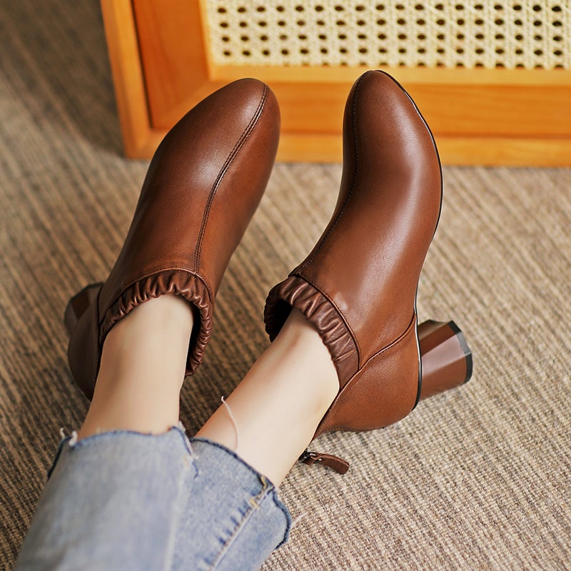 Spring Autumn Leather Retro Ankle Boots Dec 2021 New Arrival 35 Brown 