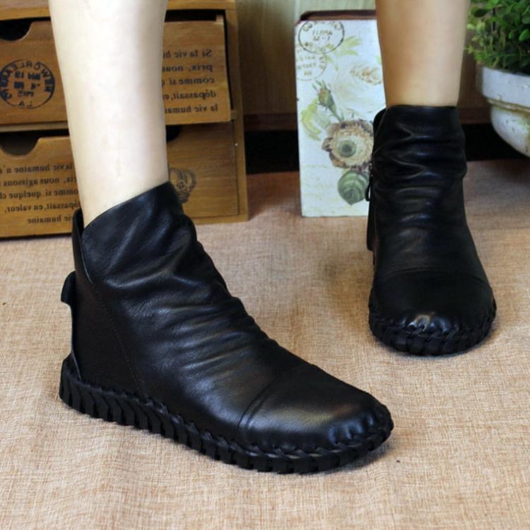 Spring Autumn Leather Wild Size Women's Casual Boots 35-41 2019 May New 35 Black Plush 