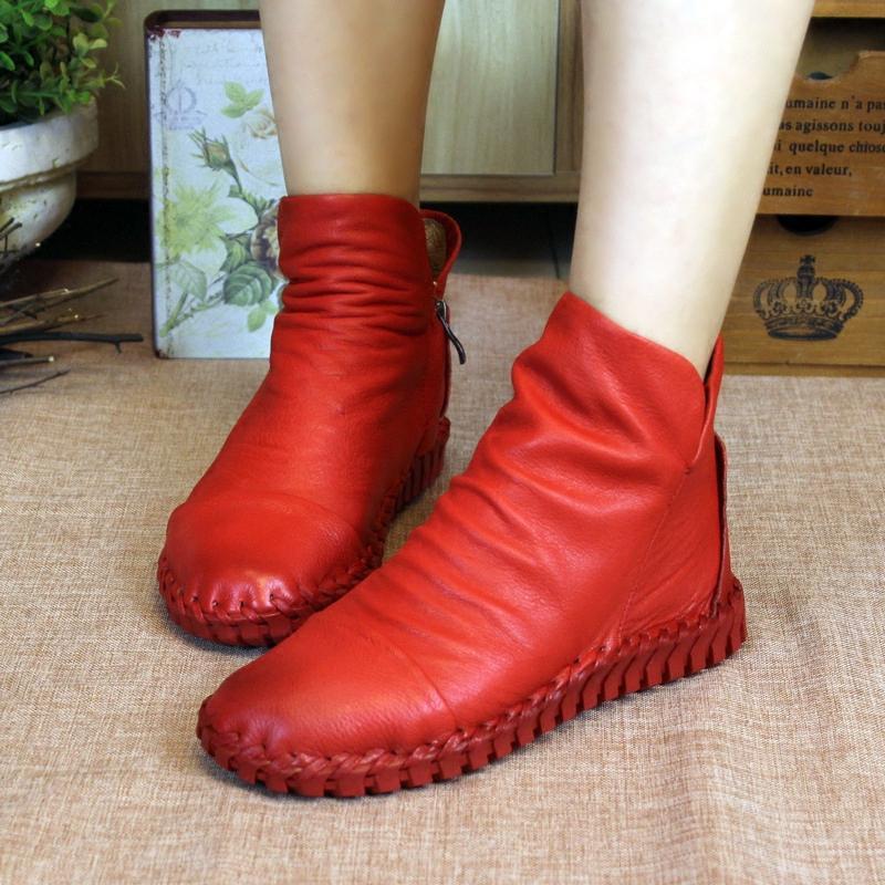 Spring Autumn Leather Wild Size Women's Casual Boots 35-41 2019 May New 35 Red 