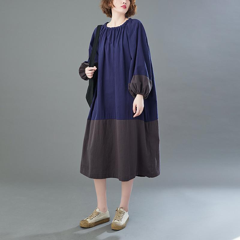 Spring Autumn Patchwork Casual Loose Plus Size Dress