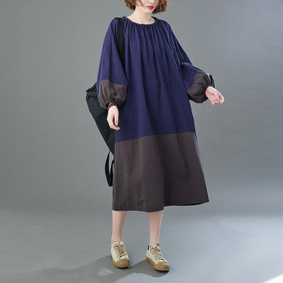 Spring Autumn Patchwork Casual Loose Plus Size Dress