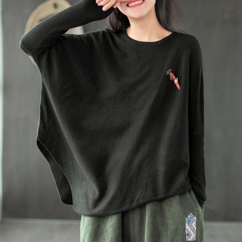 Spring Autumn Retro Embroidery Loose Cotton Cardigan Jan 2022 New Arrival One Size Black 