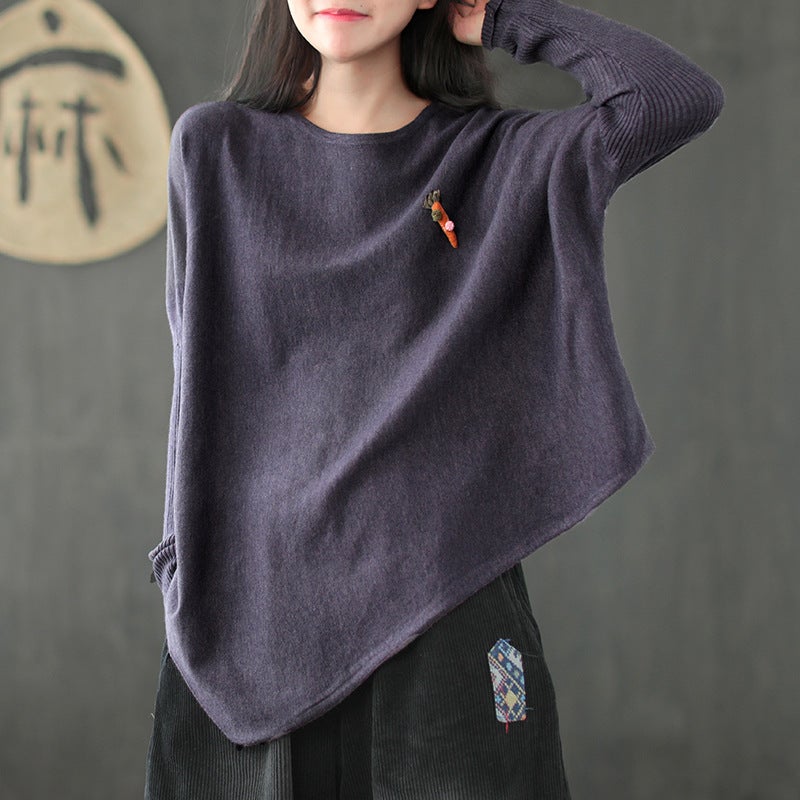 Spring Autumn Retro Embroidery Loose Cotton Cardigan Jan 2022 New Arrival One Size Purple 