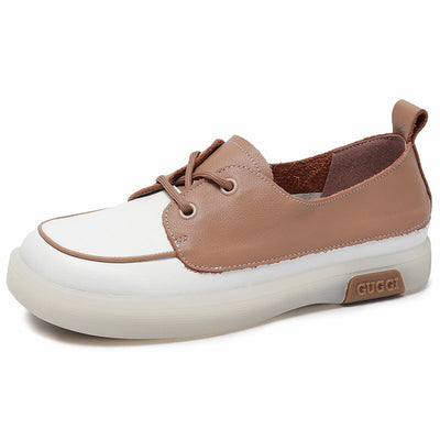 Spring Autumn Retro Leather Color Matching Flat Casual Shoes Dec 2021 New Arrival 
