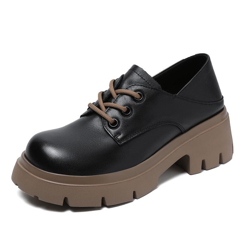 Spring Autumn Retro Soft Leather Wedge Casual Shoes Dec 2022 New Arrival Black 35 