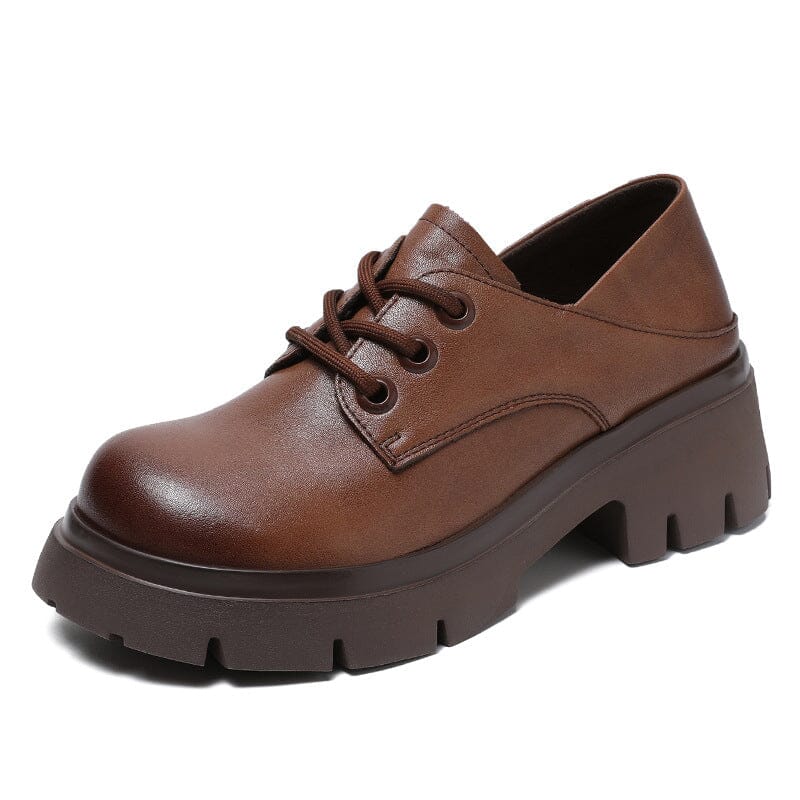 Spring Autumn Retro Soft Leather Wedge Casual Shoes Dec 2022 New Arrival Brown 35 