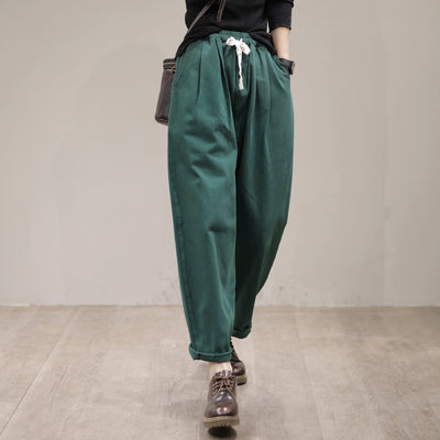 Spring Casual Loose Cotton Harem Pants Jan 2023 New Arrival One Size Green 