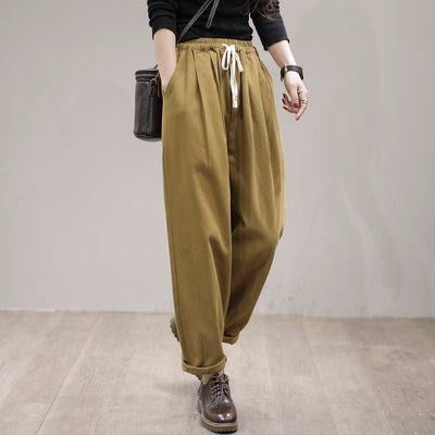 Spring Casual Loose Cotton Harem Pants Jan 2023 New Arrival One Size Yellow 