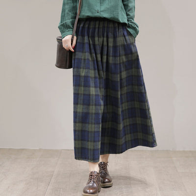 Spring Casual Plaid A-Line Cotton Skirt Jan 2023 New Arrival 