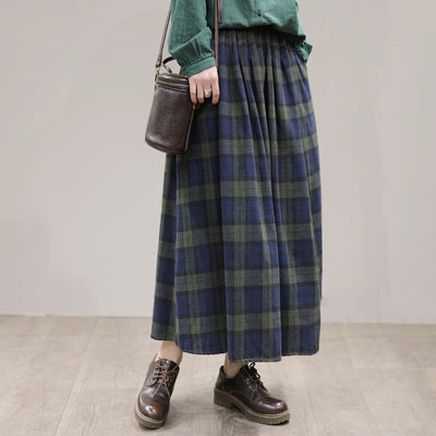 Spring Casual Plaid A-Line Cotton Skirt Jan 2023 New Arrival 