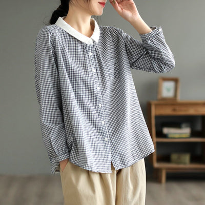 Spring Casual Plaid Double-Layer Cotton Blouse Feb 2023 New Arrival 