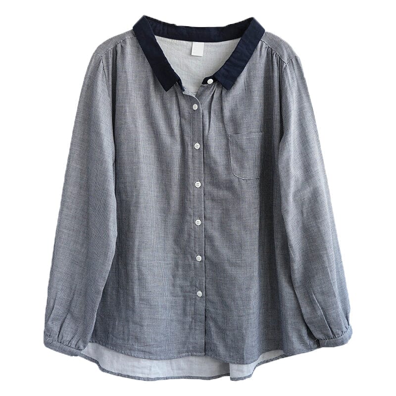 Spring Casual Plaid Double-Layer Cotton Blouse