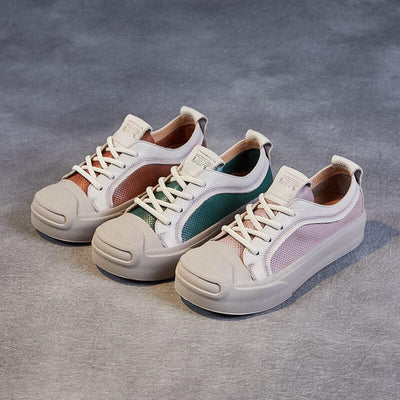 Spring Color Matching Leather Flat Casual Shoes